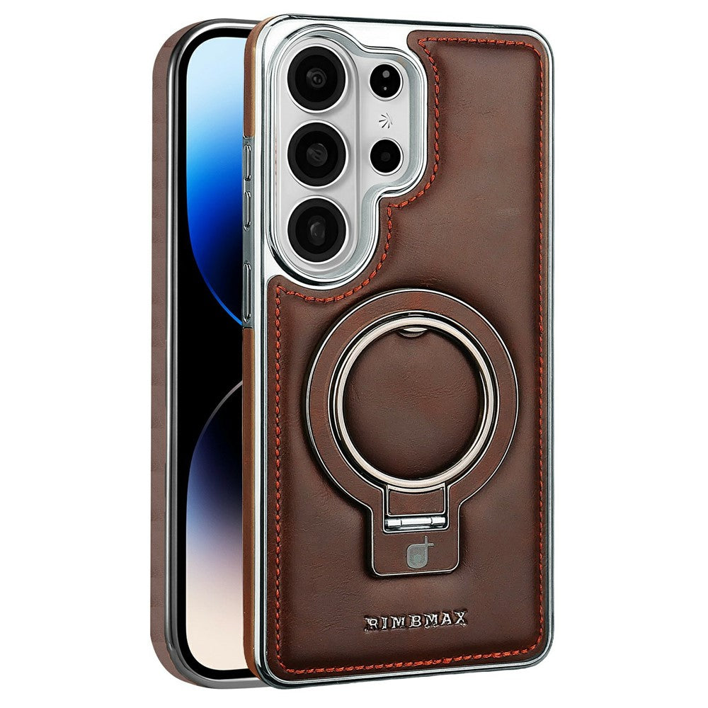 RMBMAX för Samsung Galaxy S25 Ultra-skal Magnetiskt galvaniserat stativ PU-läder + TPU-mobilskal