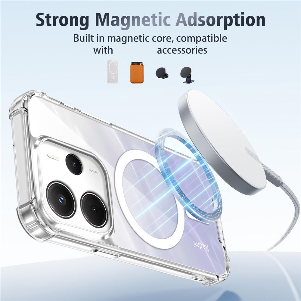 Magnetic Case For Xiaomi Redmi Note 14 5G / Note 13 5G / Poco M7 Pro 5G Four-Corner Drop Protection TPU + PC Clear Phone Cover