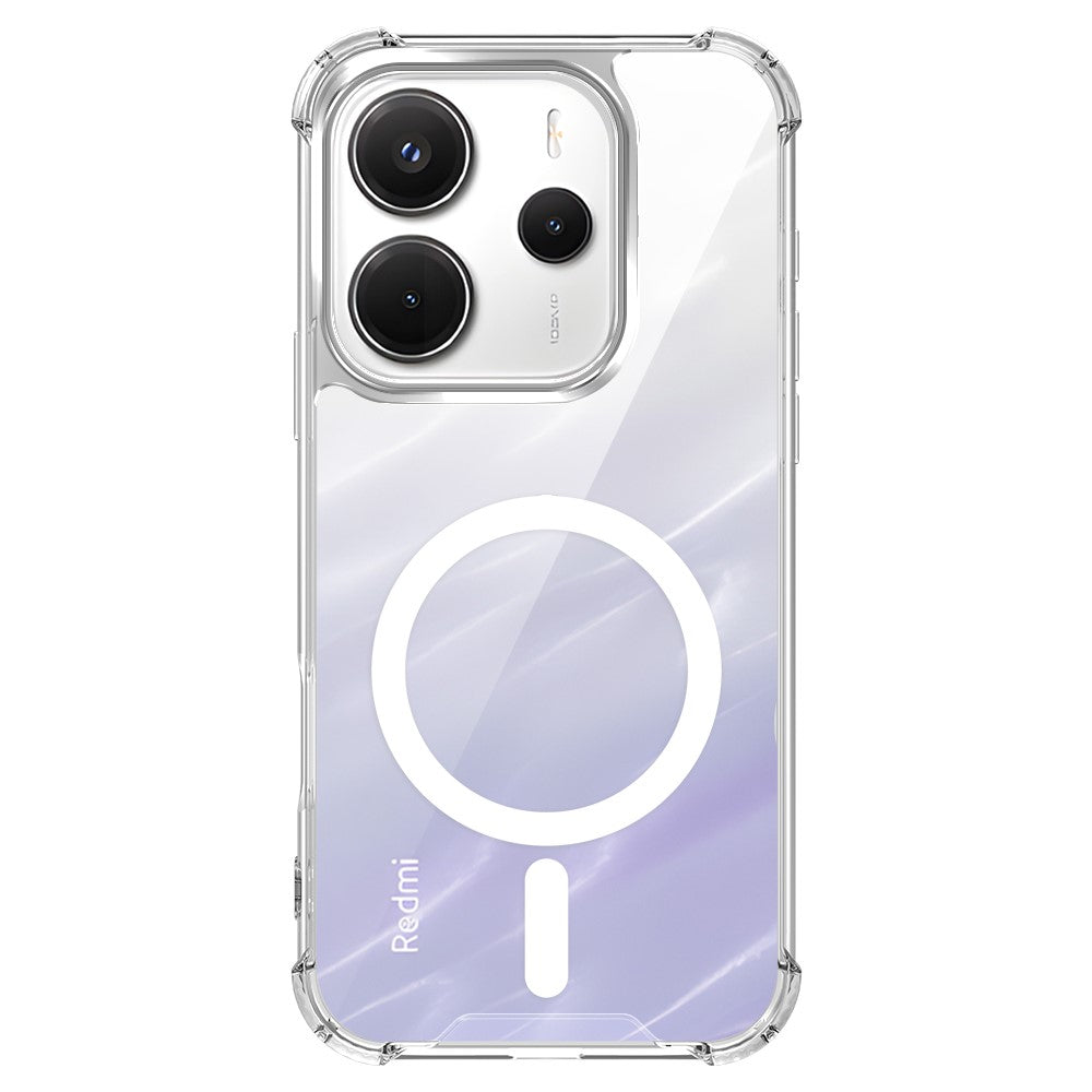 Magnetiskt fodral för Xiaomi Redmi Note 14 5G / Note 13 5G / Poco M7 Pro 5G, fyrhörnigt fallskydd, TPU + PC, genomskinligt mobilskal