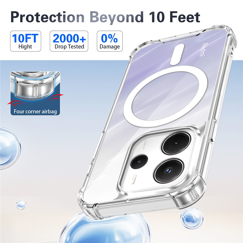 Magnetic Case For Xiaomi Redmi Note 14 5G / Note 13 5G / Poco M7 Pro 5G Four-Corner Drop Protection TPU + PC Clear Phone Cover