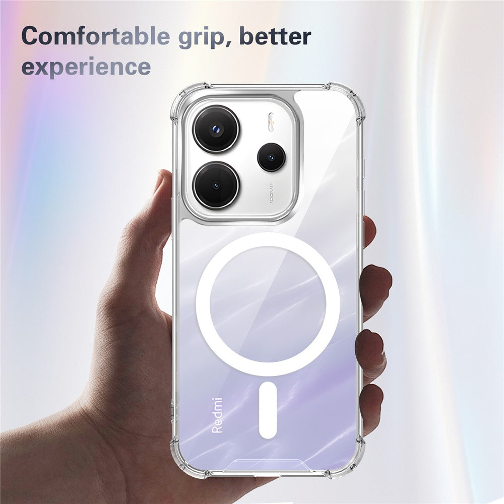 Magnetic Case For Xiaomi Redmi Note 14 5G / Note 13 5G / Poco M7 Pro 5G Four-Corner Drop Protection TPU + PC Clear Phone Cover
