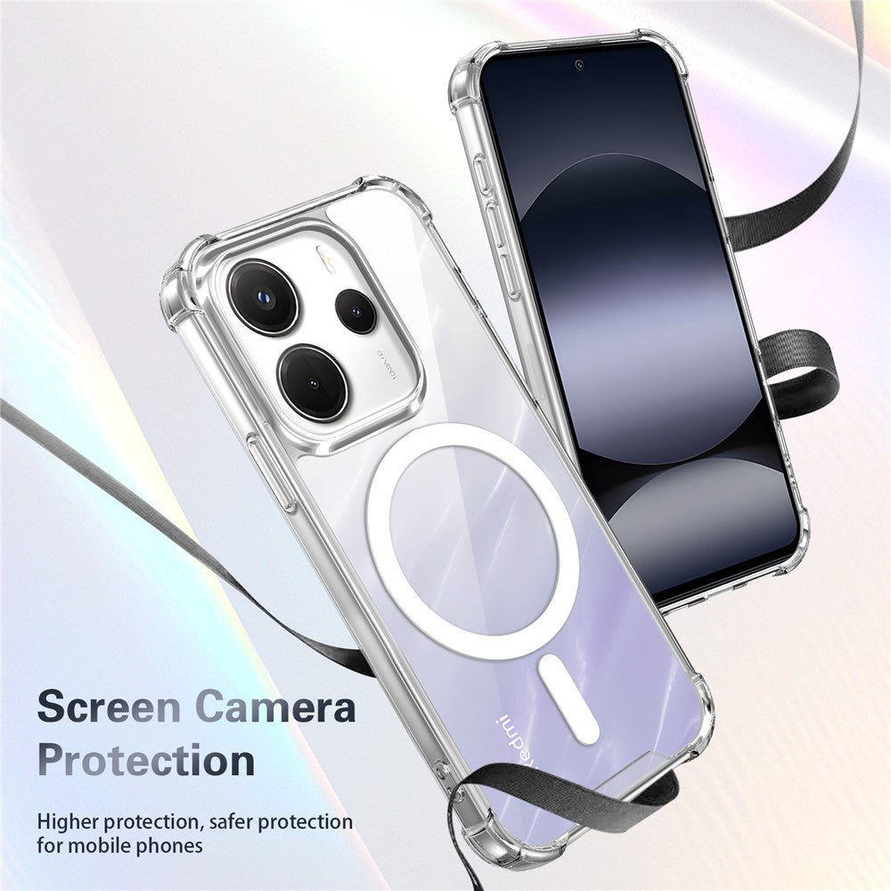 Magnetic Case For Xiaomi Redmi Note 14 5G / Note 13 5G / Poco M7 Pro 5G Four-Corner Drop Protection TPU + PC Clear Phone Cover