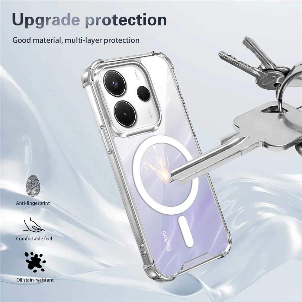 Magnetic Case For Xiaomi Redmi Note 14 5G / Note 13 5G / Poco M7 Pro 5G Four-Corner Drop Protection TPU + PC Clear Phone Cover