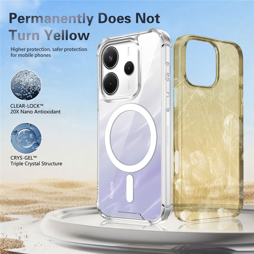 Magnetic Case For Xiaomi Redmi Note 14 5G / Note 13 5G / Poco M7 Pro 5G Four-Corner Drop Protection TPU + PC Clear Phone Cover