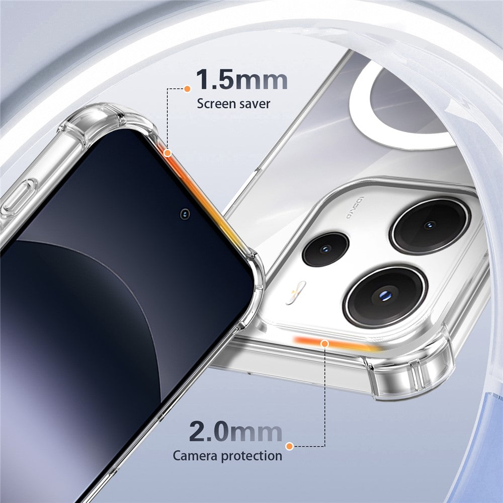 Magnetic Case For Xiaomi Redmi Note 14 5G / Note 13 5G / Poco M7 Pro 5G Four-Corner Drop Protection TPU + PC Clear Phone Cover
