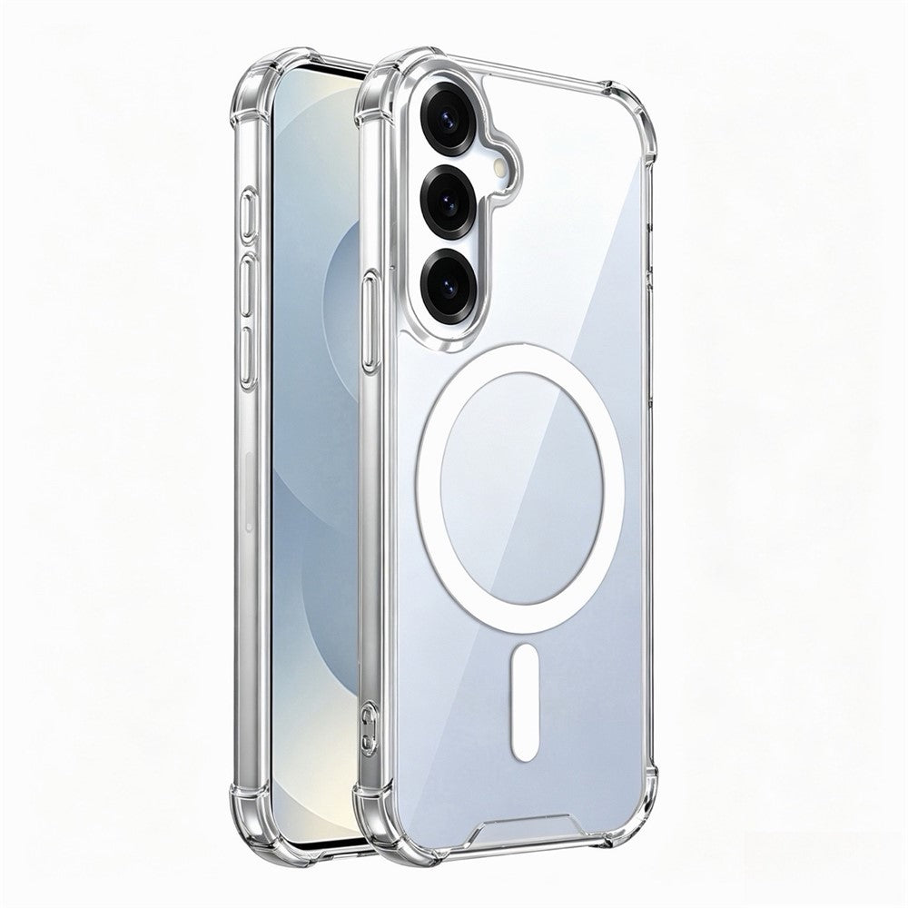 Til Samsung Galaxy S25 magnetisk cover, firehjørners faldsikring TPU + PC klart telefoncover