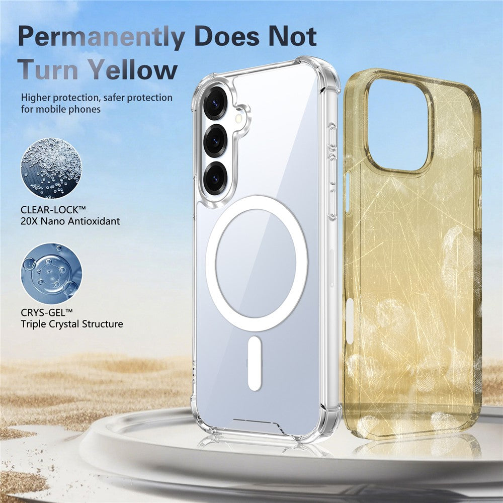 Til Samsung Galaxy S25 magnetisk cover, firehjørners faldsikring TPU + PC klart telefoncover