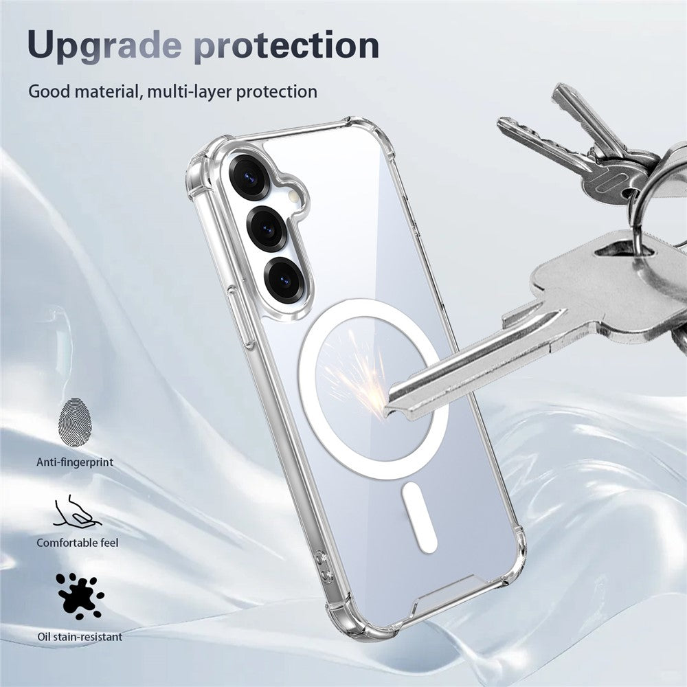 Til Samsung Galaxy S25 magnetisk cover, firehjørners faldsikring TPU + PC klart telefoncover