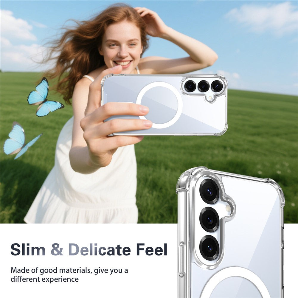 Til Samsung Galaxy S25 magnetisk cover, firehjørners faldsikring TPU + PC klart telefoncover