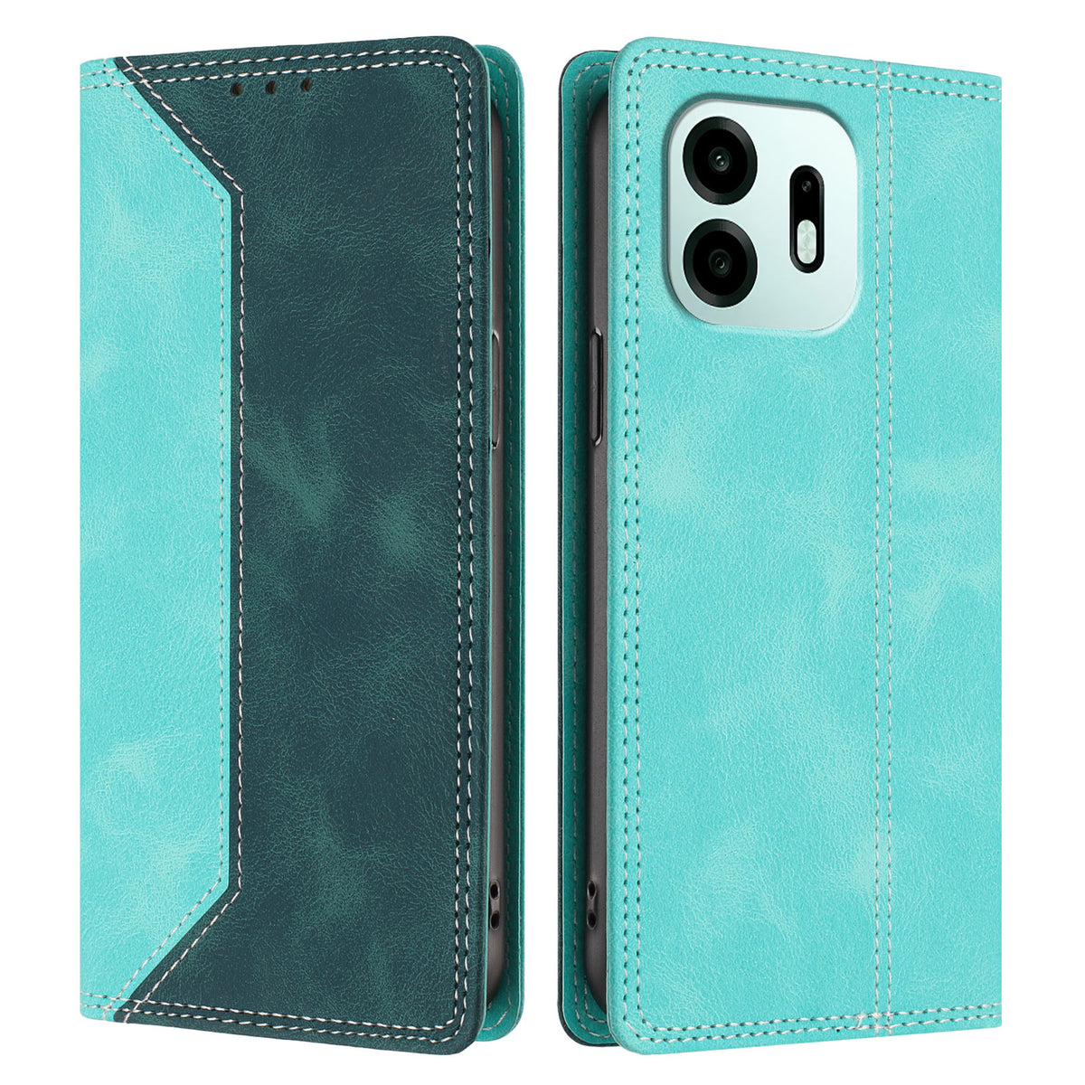 For OnePlus N6 4G Leather Case Skin Touch Color Splicing RFID Blocking Wallet Stand Phone Cover