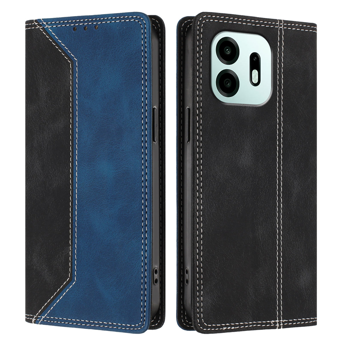 For OnePlus N6 4G Leather Case Skin Touch Color Splicing RFID Blocking Wallet Stand Phone Cover