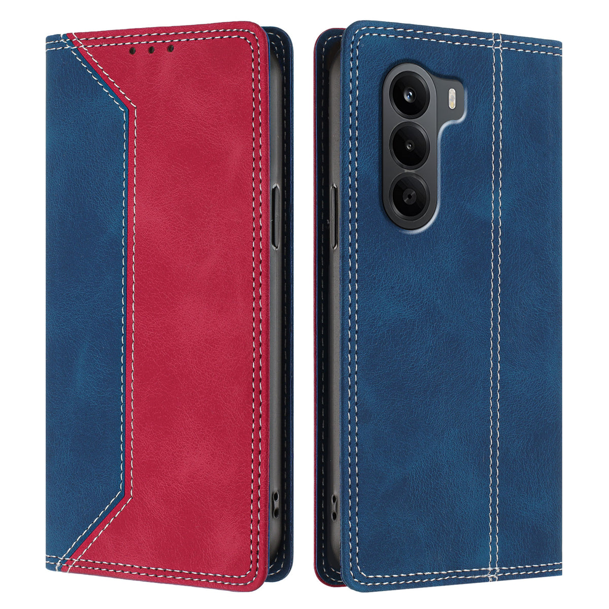 Til OnePlus Turbo 6X 5G Lædercover Skin Touch Farve Splejsning RFID-Blokerende Pung Stand Telefoncover