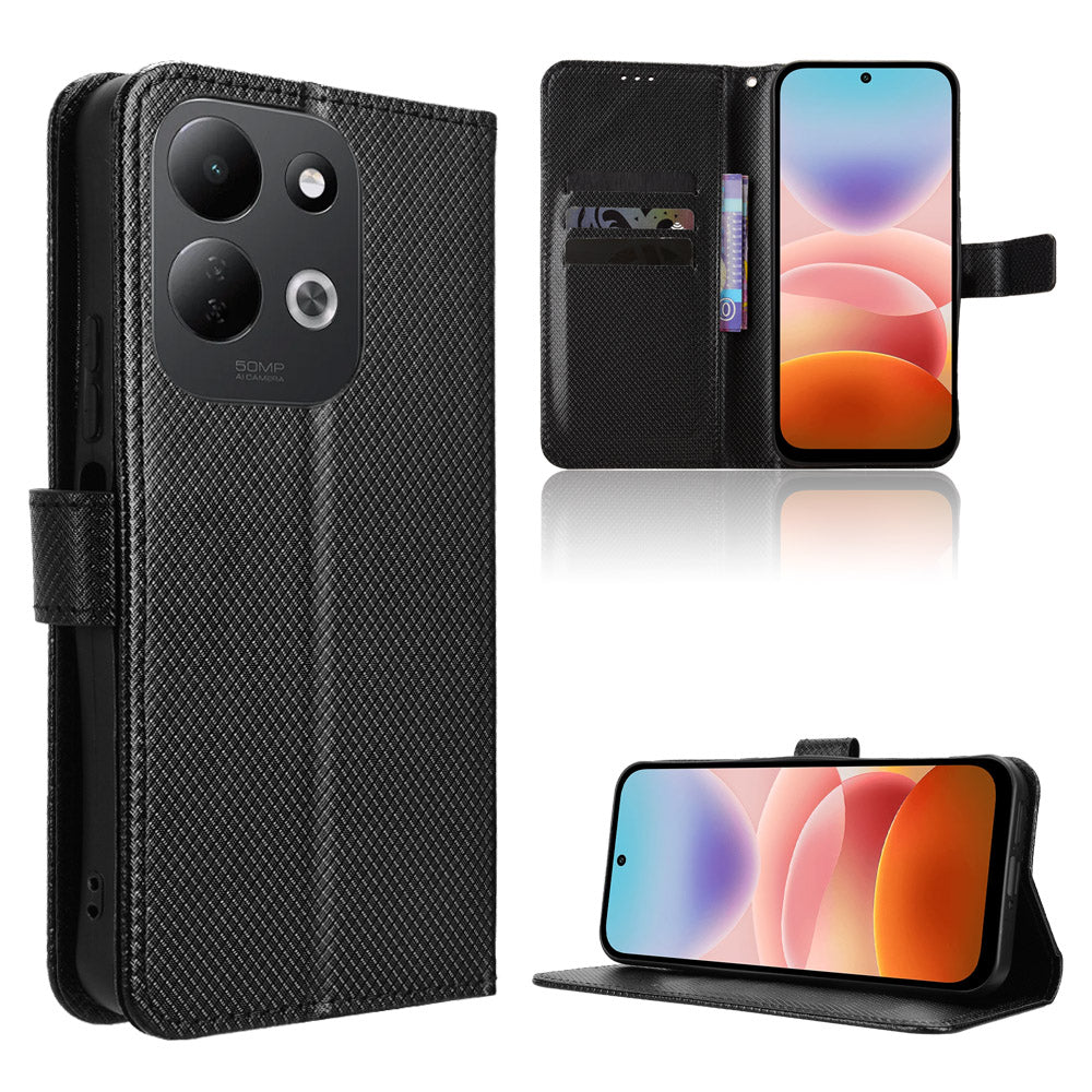 For Xiaomi Redmi 17 5G / Xiaomi Redmi 17 4G Leather Wallet Case with Strap Diamond Texture Phone Cover