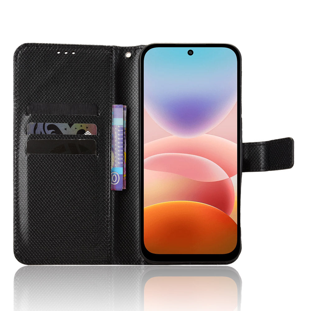 For Xiaomi Redmi 17 5G / Xiaomi Redmi 17 4G Leather Wallet Case with Strap Diamond Texture Phone Cover
