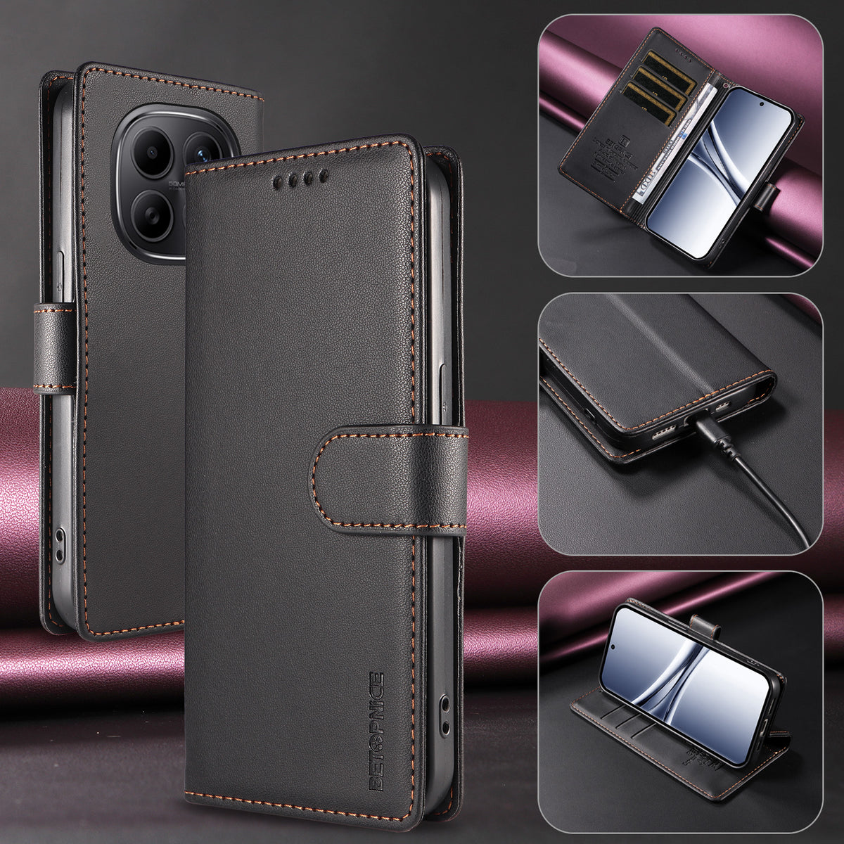 BETOPNICE for Xiaomi Redmi Note 15 Pro 5G (Global) 006 Case RFID Blocking Wallet Stand Leather Phone Cover with Wrist Strap