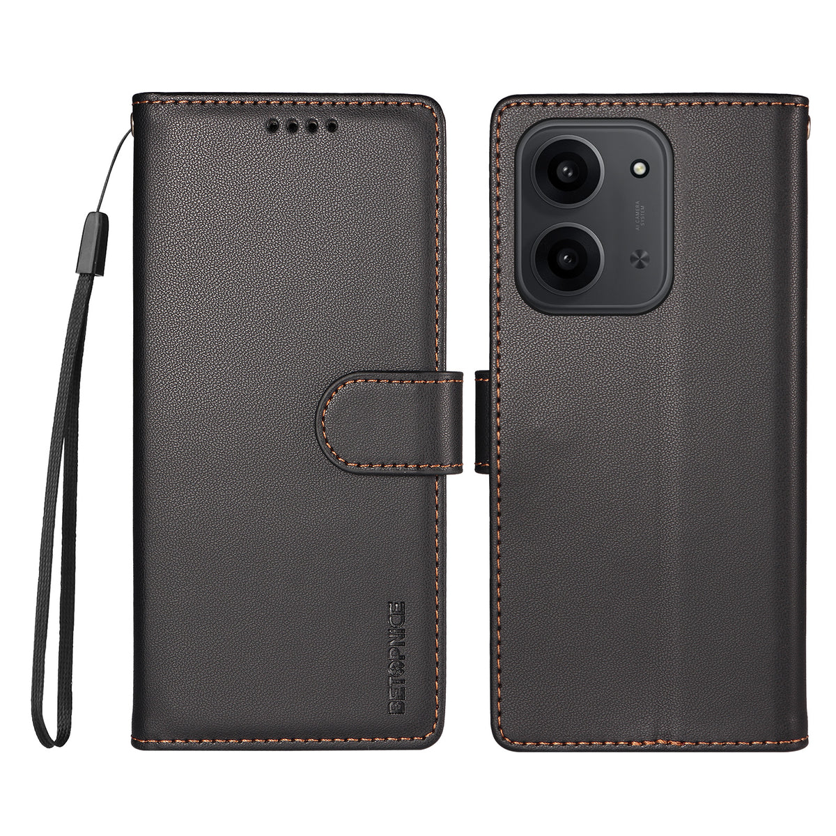 BETOPNICE for Xiaomi Poco C85 4G (171mm) / Xiaomi Redmi 15R 5G / Xiaomi Redmi 15C 4G (Global) (171mm) 006 Case RFID Blocking Wallet Stand Leather Phone Cover with Wrist Strap