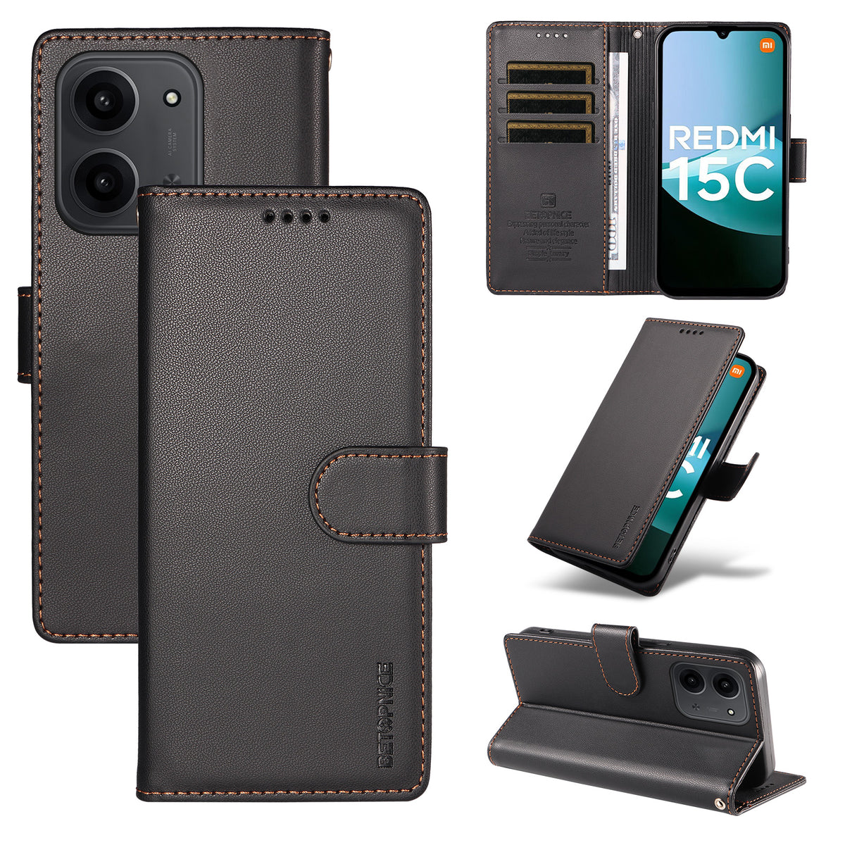 BETOPNICE for Xiaomi Poco C85 4G (171mm) / Xiaomi Redmi 15R 5G / Xiaomi Redmi 15C 4G (Global) (171mm) 006 Case RFID Blocking Wallet Stand Leather Phone Cover with Wrist Strap