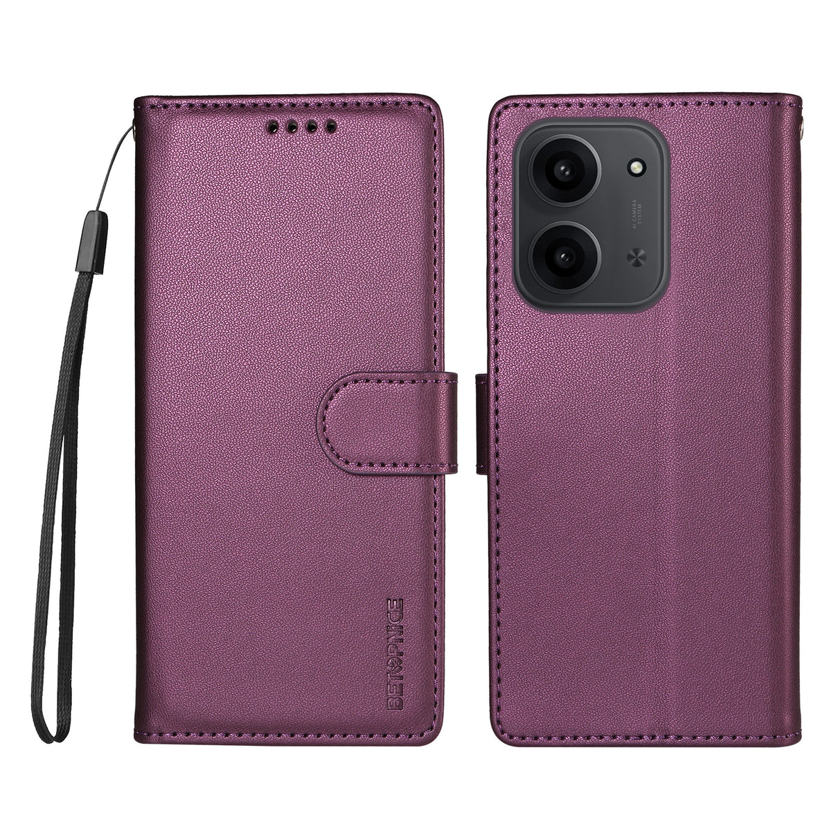 BETOPNICE for Xiaomi Poco C85 4G (171mm) / Xiaomi Redmi 15R 5G / Xiaomi Redmi 15C 4G (Global) (171mm) 006 Case RFID Blocking Wallet Stand Leather Phone Cover with Wrist Strap