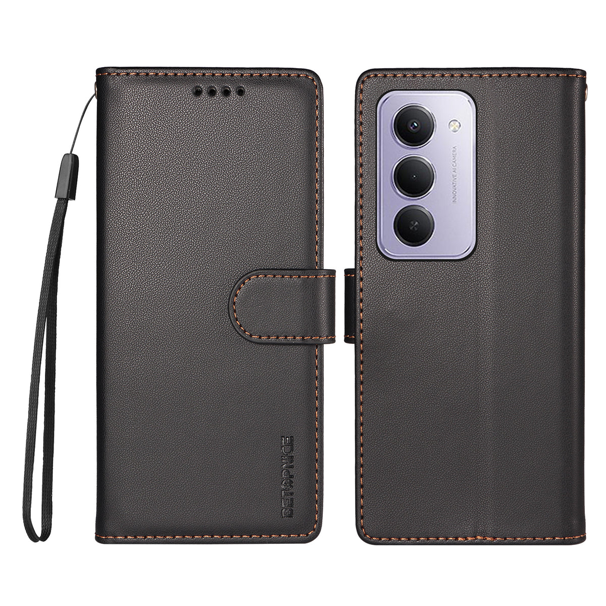 BETOPNICE för Xiaomi Redmi 15 5G (EU) (171 mm) / Xiaomi Redmi 15 4G (EU) (171 mm) 006-skal RFID-blockerande plånboksfodral i läder med handledsrem