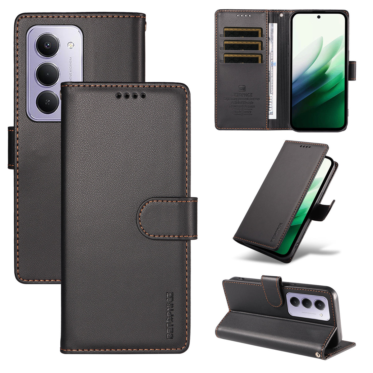 BETOPNICE för Xiaomi Redmi 15 5G (EU) (171 mm) / Xiaomi Redmi 15 4G (EU) (171 mm) 006-skal RFID-blockerande plånboksfodral i läder med handledsrem
