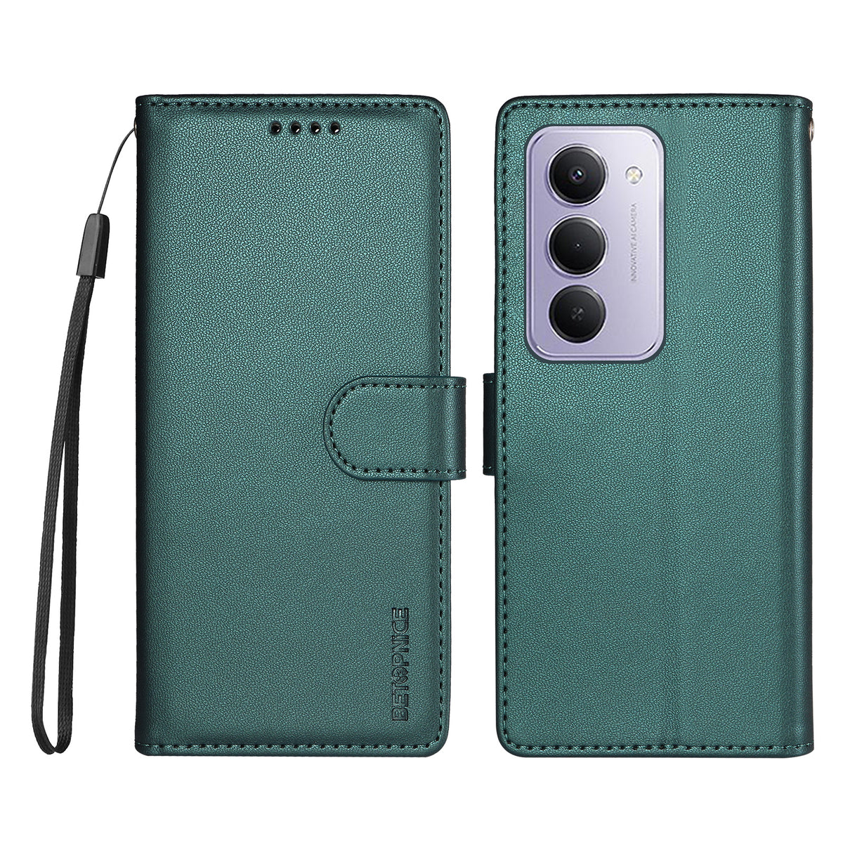 BETOPNICE för Xiaomi Redmi 15 5G (EU) (171 mm) / Xiaomi Redmi 15 4G (EU) (171 mm) 006-skal RFID-blockerande plånboksfodral i läder med handledsrem