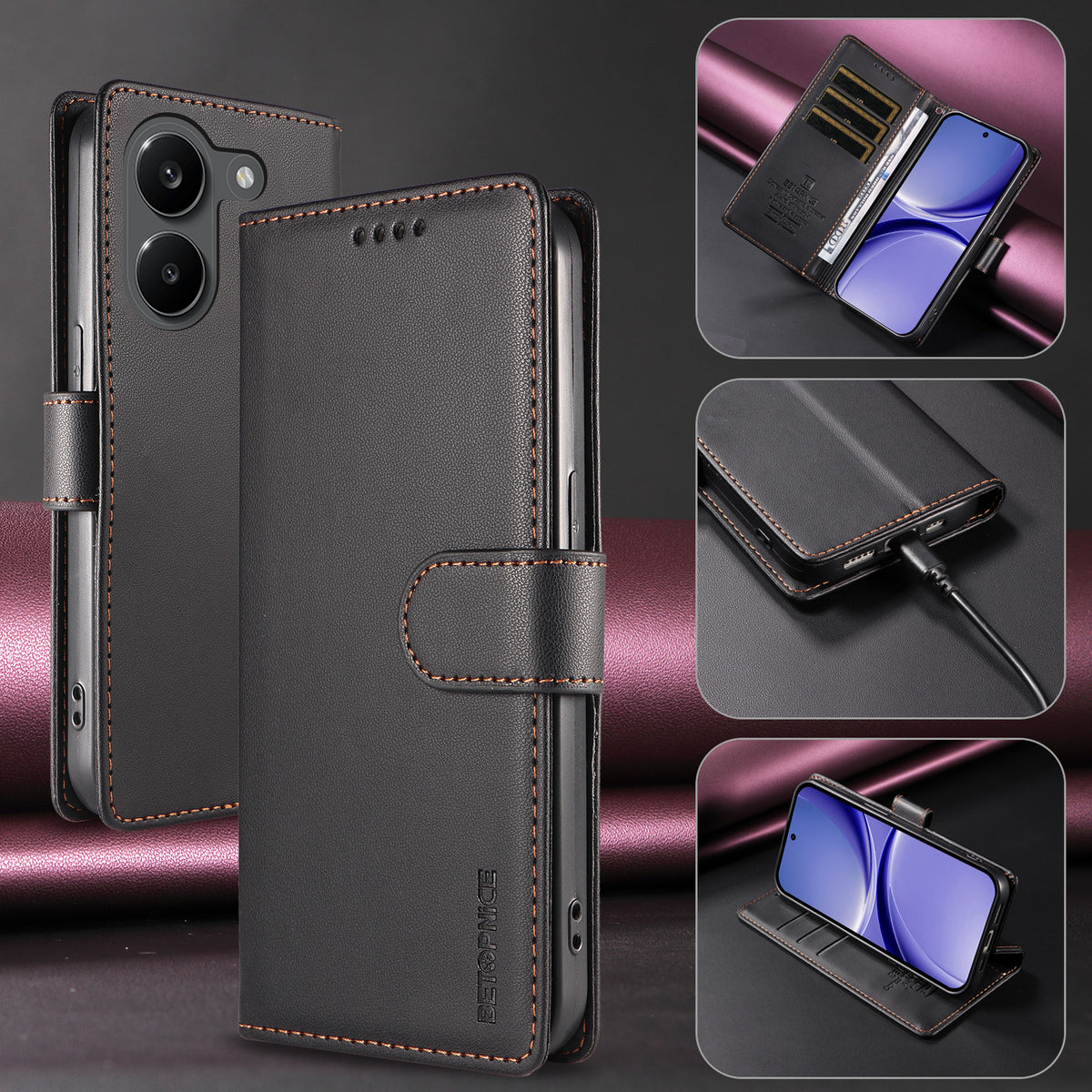 BETOPNICE for Xiaomi Poco X8 Pro 5G / Xiaomi Redmi Turbo 5 5G 006 Case RFID Blocking Wallet Stand Leather Phone Cover with Wrist Strap