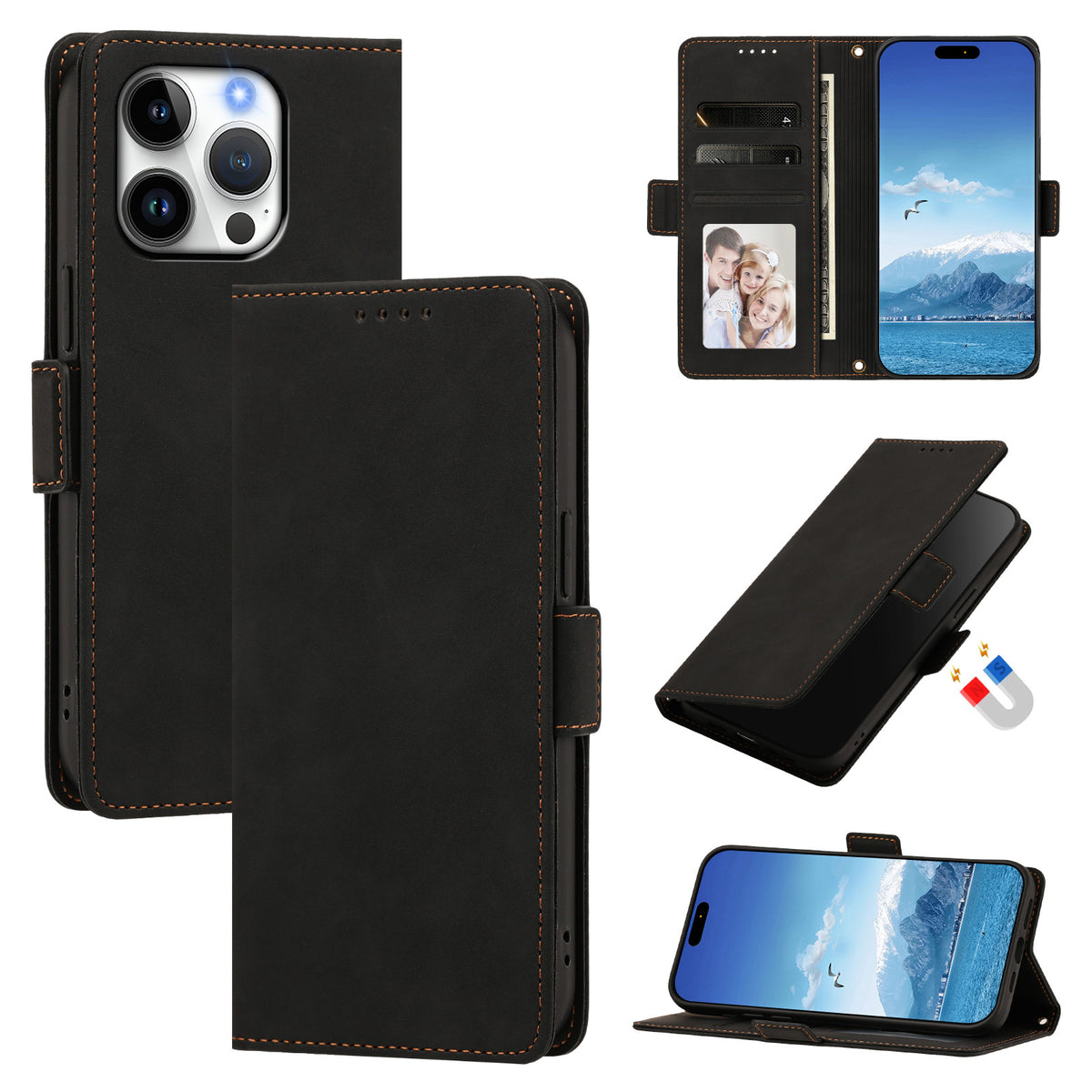Til iPhone 16 Pro Cover Blødt PU-læder Flip Pung Telefoncover med Håndrem