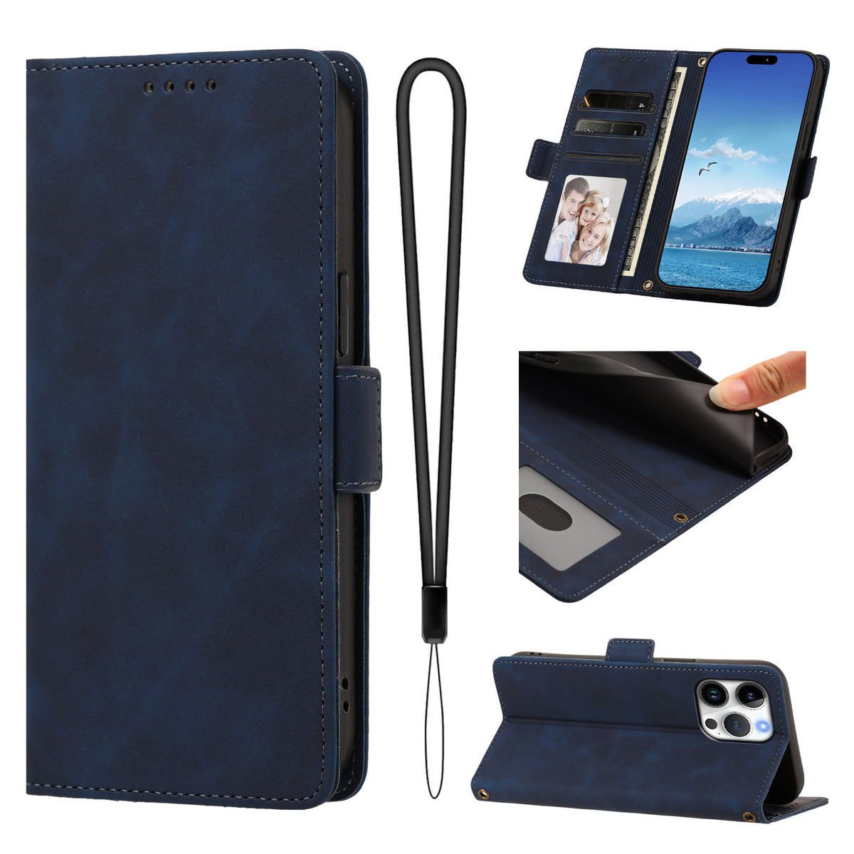 Til iPhone 16 Pro Cover Blødt PU-læder Flip Pung Telefoncover med Håndrem