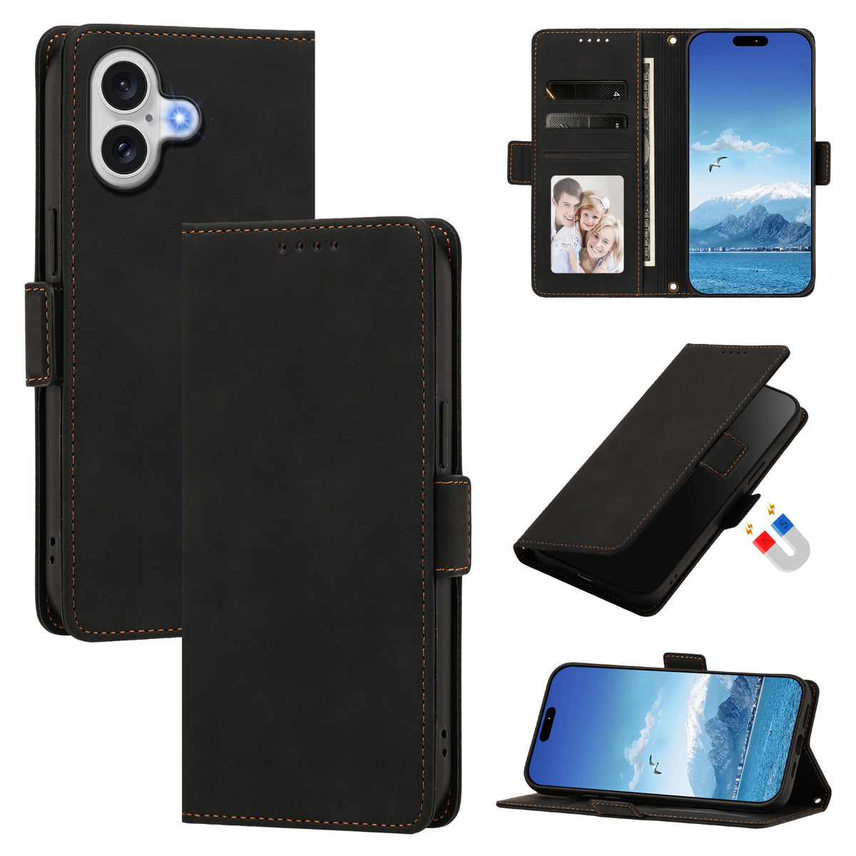 Til iPhone 17 Etui Hudvenligt PU-læder Flip Wallet Telefoncover med Håndrem