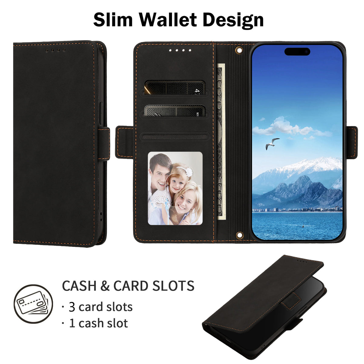 Til iPhone 17 Etui Hudvenligt PU-læder Flip Wallet Telefoncover med Håndrem