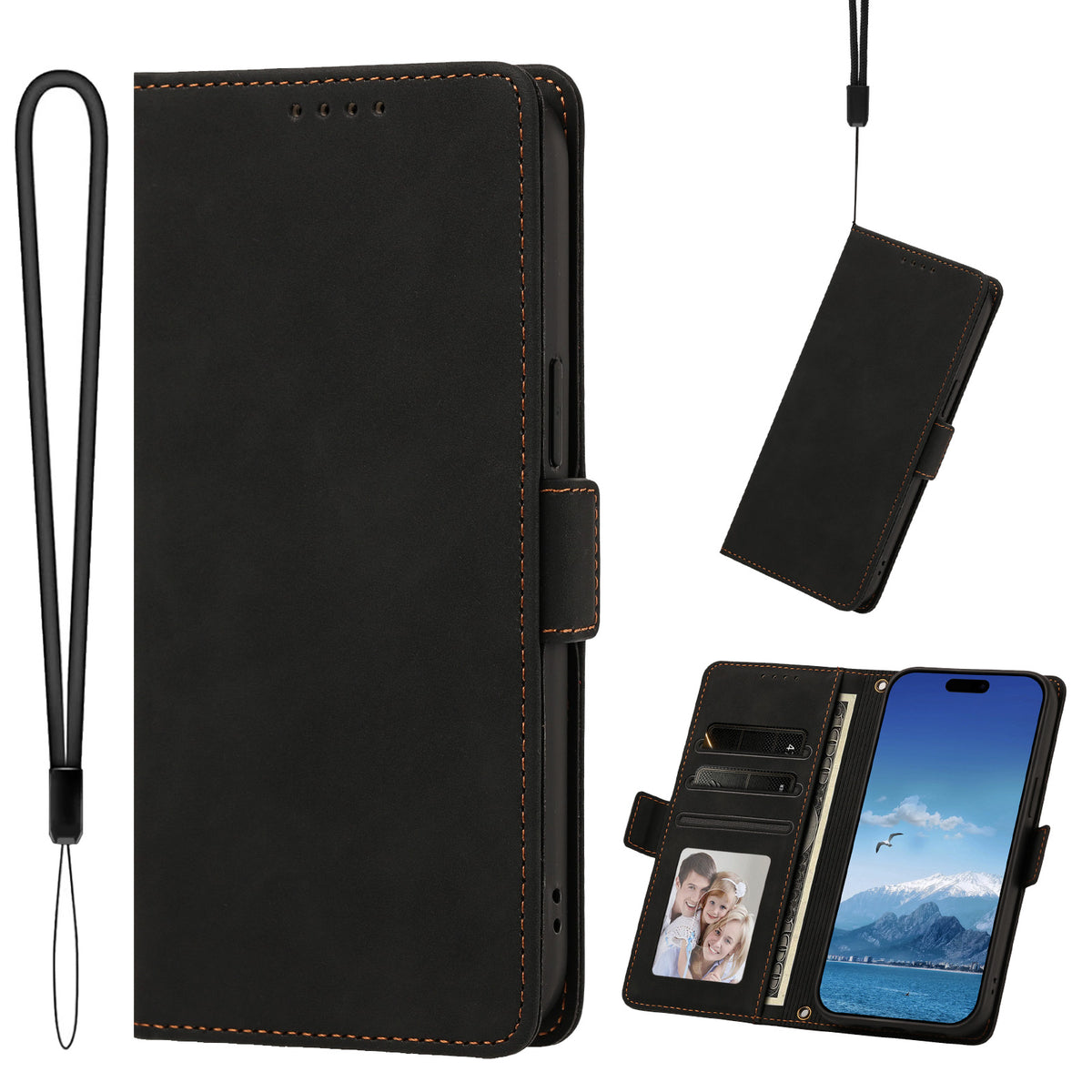 Til iPhone 17 Etui Hudvenligt PU-læder Flip Wallet Telefoncover med Håndrem