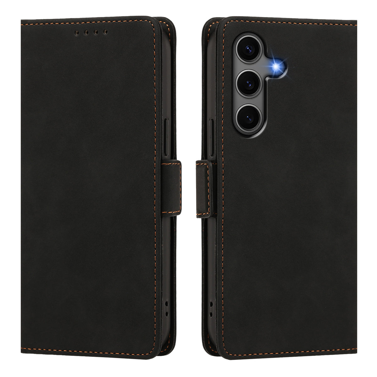 For Samsung Galaxy S24+ / Galaxy S25+ Case Skin-touch PU Leather Flip Wallet Phone Cover with Wrist Strap