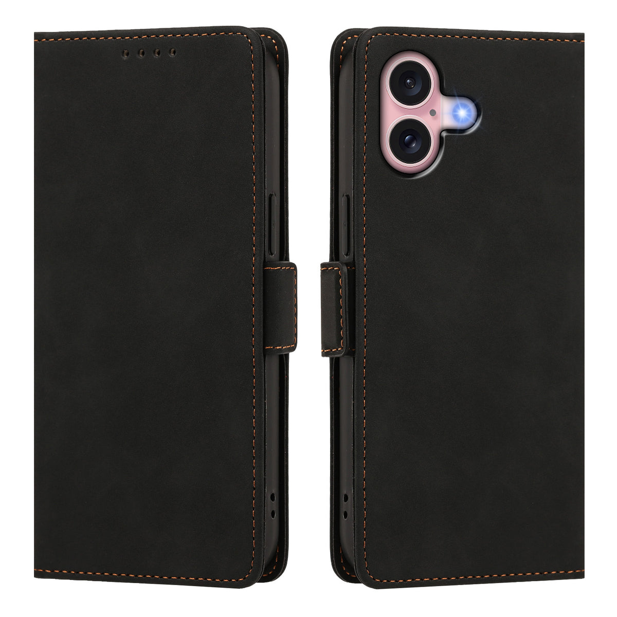 For iPhone 16 Case Skin-touch PU Leather Flip Wallet Phone Cover with Wrist Strap