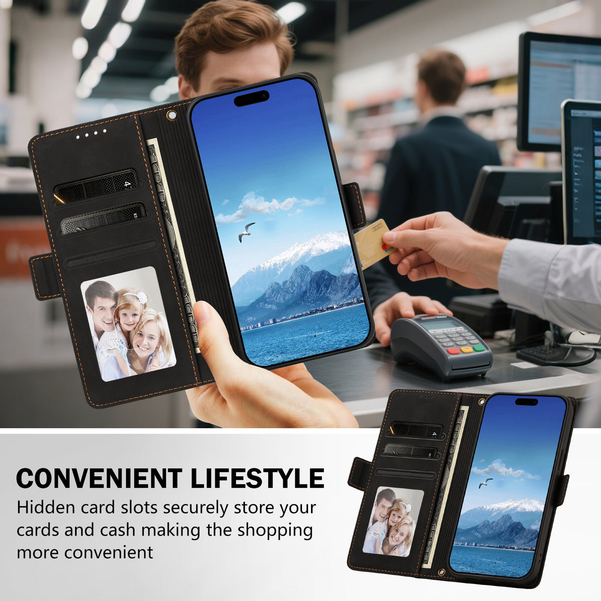 For iPhone 16 Plus Case Skin-touch PU Leather Flip Wallet Phone Cover with Wrist Strap