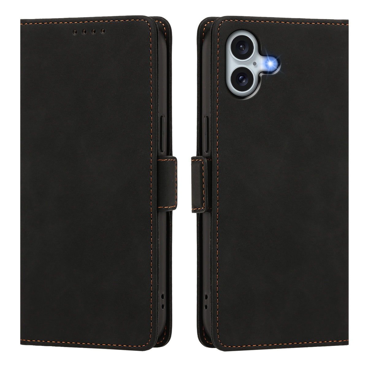 For iPhone 16 Plus Case Skin-touch PU Leather Flip Wallet Phone Cover with Wrist Strap