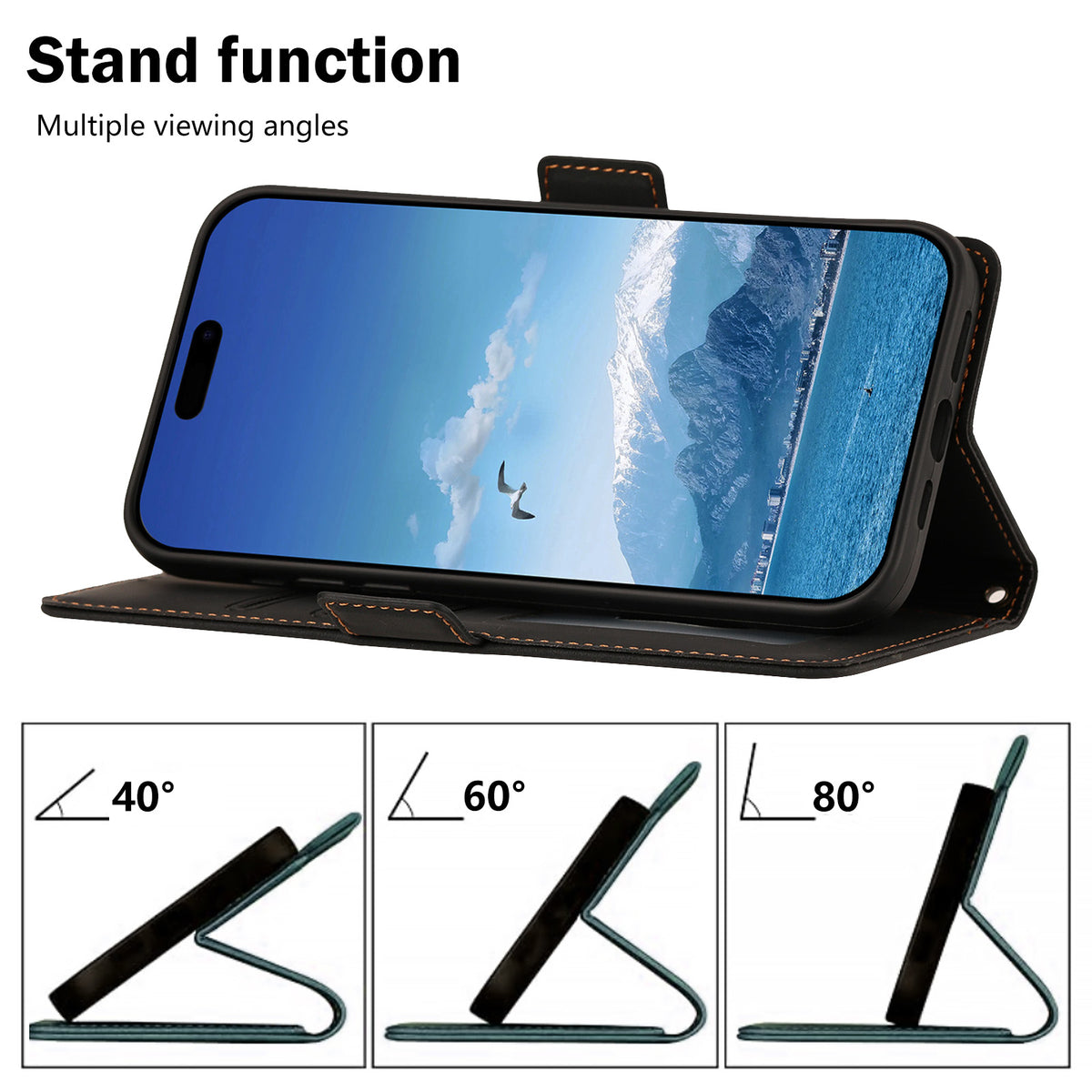 For iPhone 16 Plus Case Skin-touch PU Leather Flip Wallet Phone Cover with Wrist Strap
