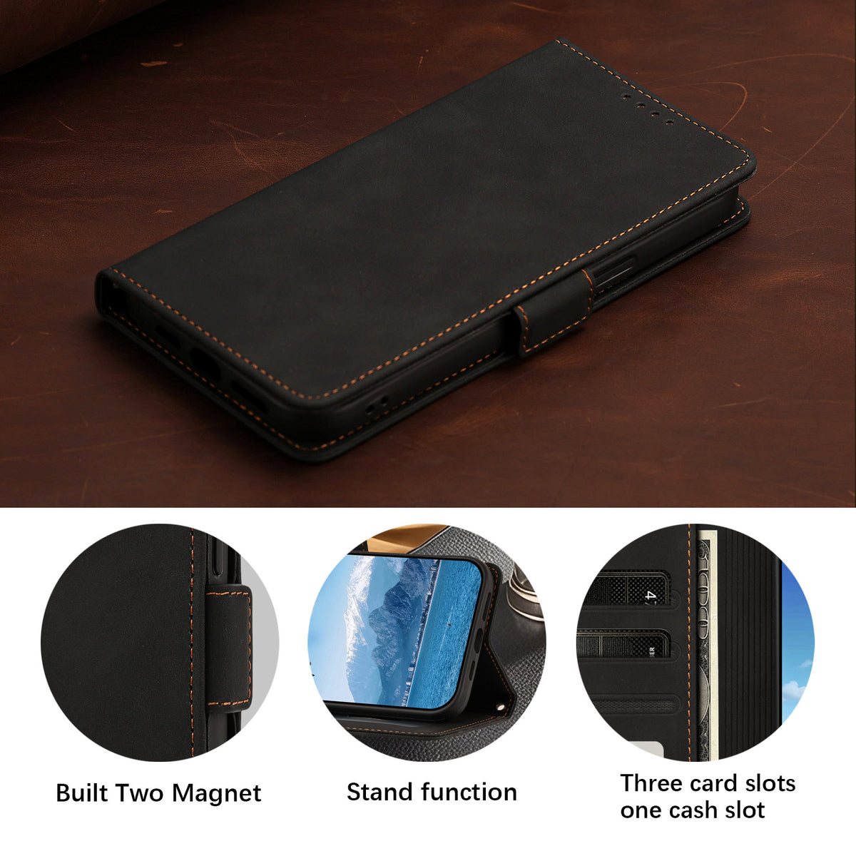 For iPhone 16 Plus Case Skin-touch PU Leather Flip Wallet Phone Cover with Wrist Strap