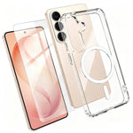 For Samsung Galaxy S26+ Magnetic Case TPU+PC Transparent Phone Cover with High Aluminium-silicon Glass Screen Protector
