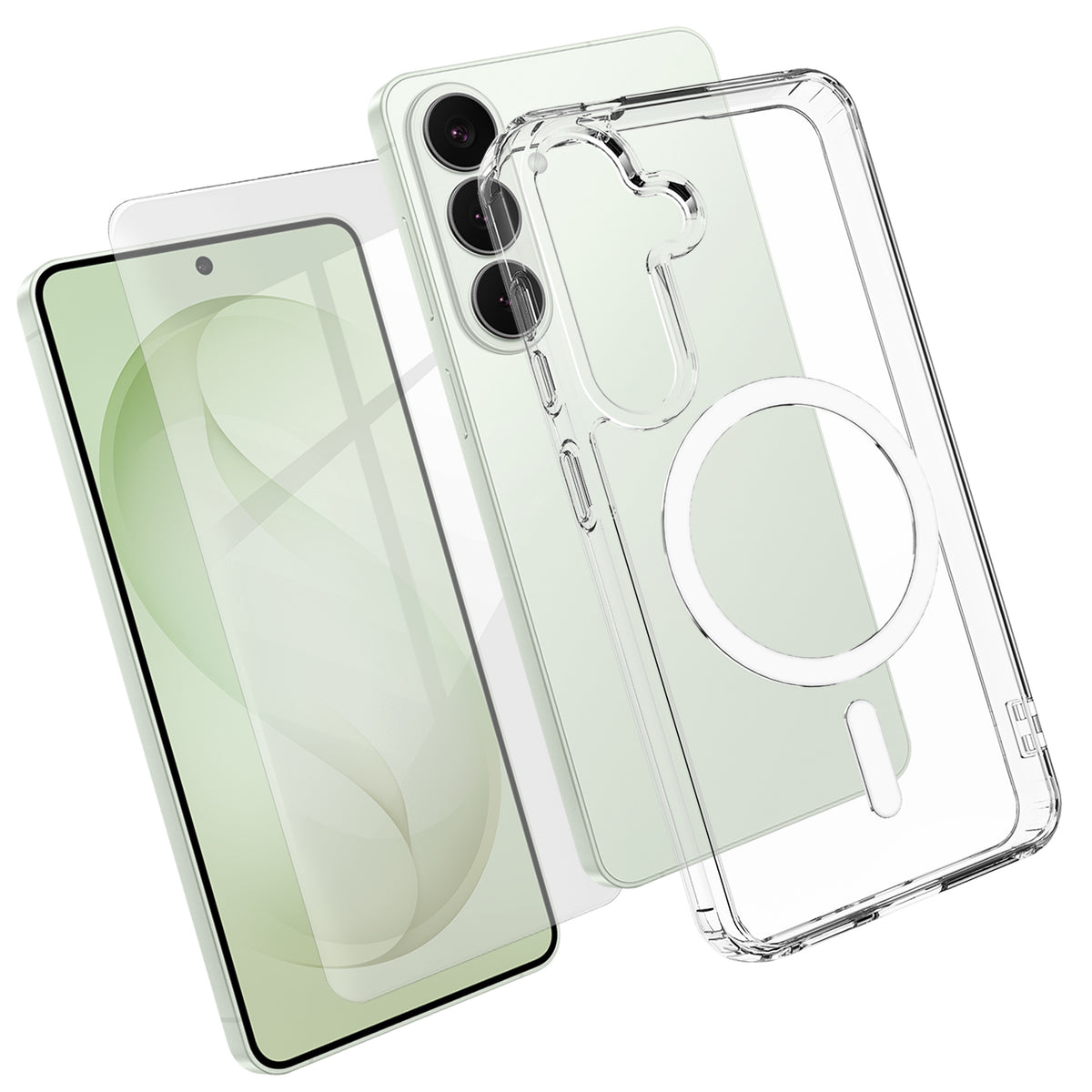 For Samsung Galaxy S26 FE Magnetic Case TPU+PC Transparent Phone Cover with High Aluminium-silicon Glass Screen Protector