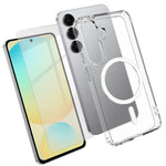 For Samsung Galaxy S24 FE Magnetic Case TPU+PC Transparent Phone Cover with High Aluminium-silicon Glass Screen Protector