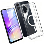 For Samsung Galaxy A05 4G Magnetic Case TPU+PC Transparent Phone Cover with High Aluminium-silicon Glass Screen Protector