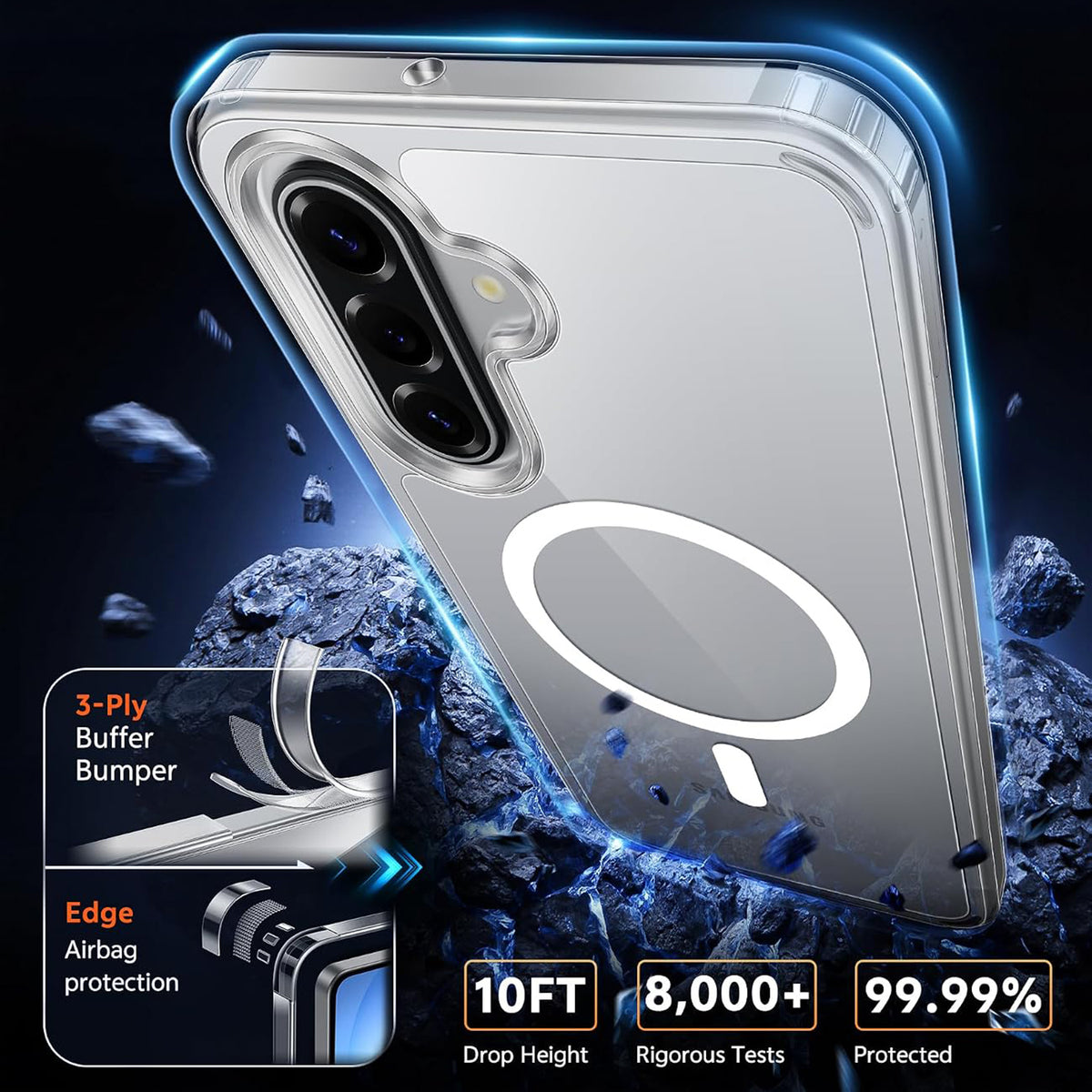 For Samsung Galaxy Z Fold7 5G Magnetic Case TPU+PC Transparent Phone Cover with High Aluminium-silicon Glass Screen Protector