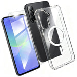 Til Samsung Galaxy A36 5G Magnetisk Etui TPU+PC Gennemsigtigt Telefoncover med Høj Aluminiums-silikonglas Skærmbeskytter