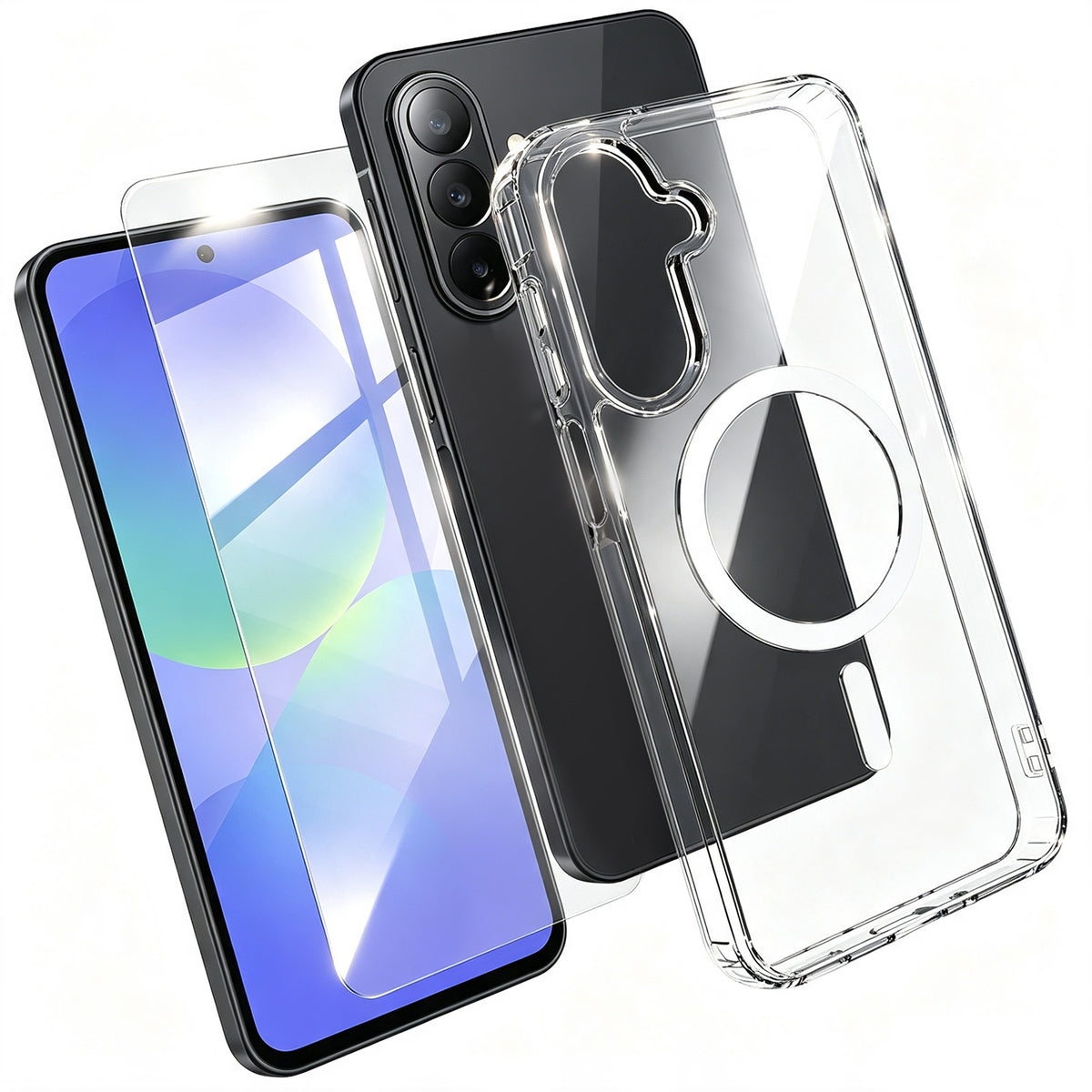 Til Samsung Galaxy A36 5G Magnetisk Etui TPU+PC Gennemsigtigt Telefoncover med Høj Aluminiums-silikonglas Skærmbeskytter