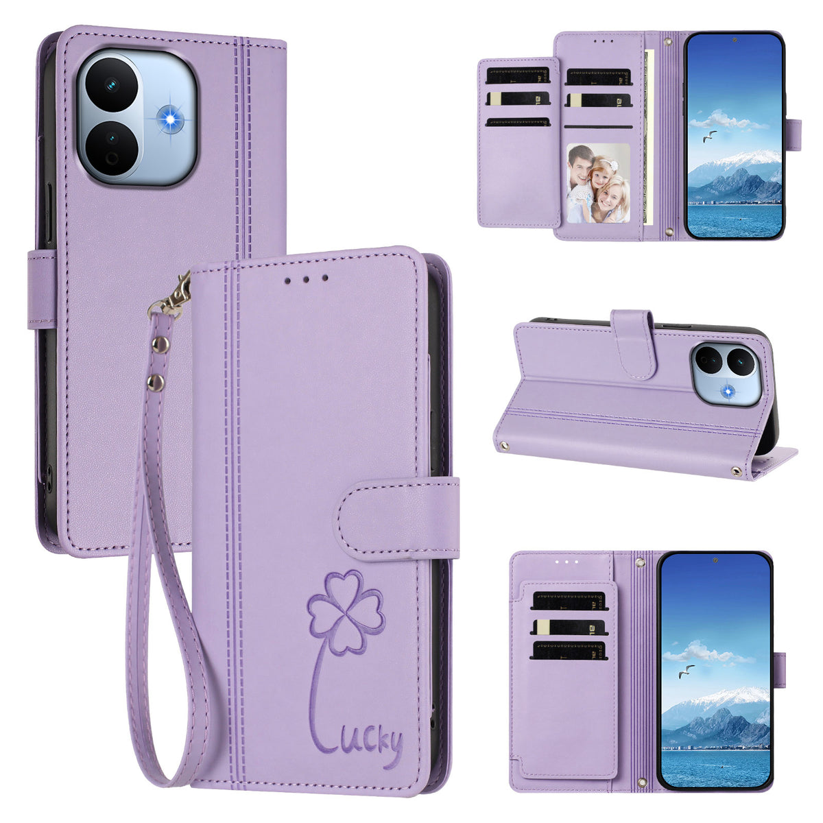 For Xiaomi Redmi Note 17 Pro Max 5G / Xiaomi Redmi Note 17 Pro+ 5G Wallet Case 9 Card Slots Lucky Clover Imprint Leather Phone Cover with Wrist Strap