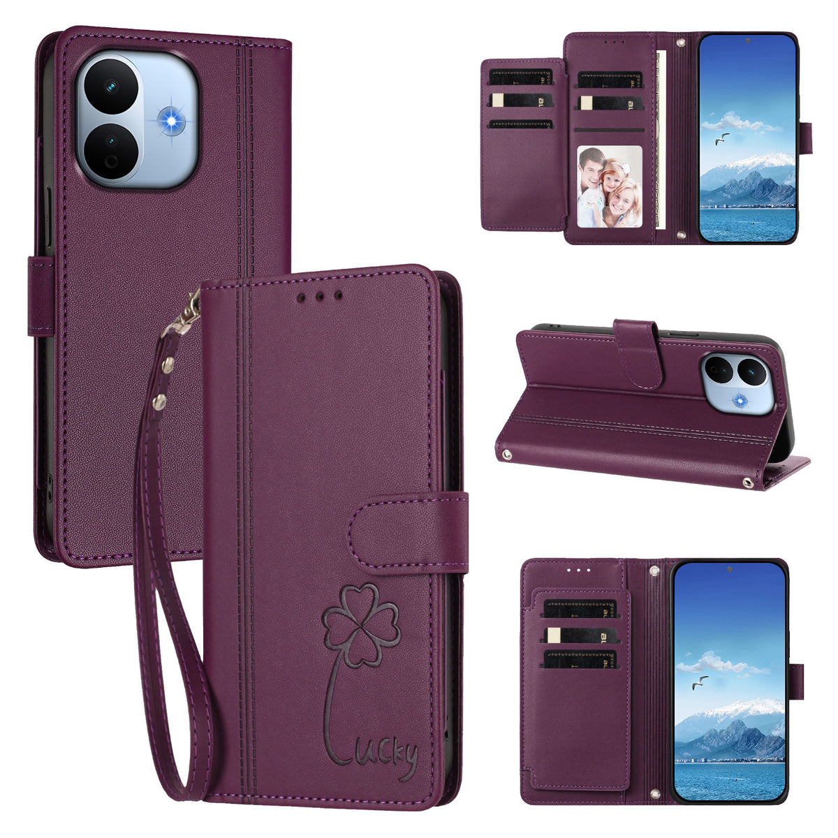 For Xiaomi Redmi Note 17 Pro Max 5G / Xiaomi Redmi Note 17 Pro+ 5G Wallet Case 9 Card Slots Lucky Clover Imprint Leather Phone Cover with Wrist Strap