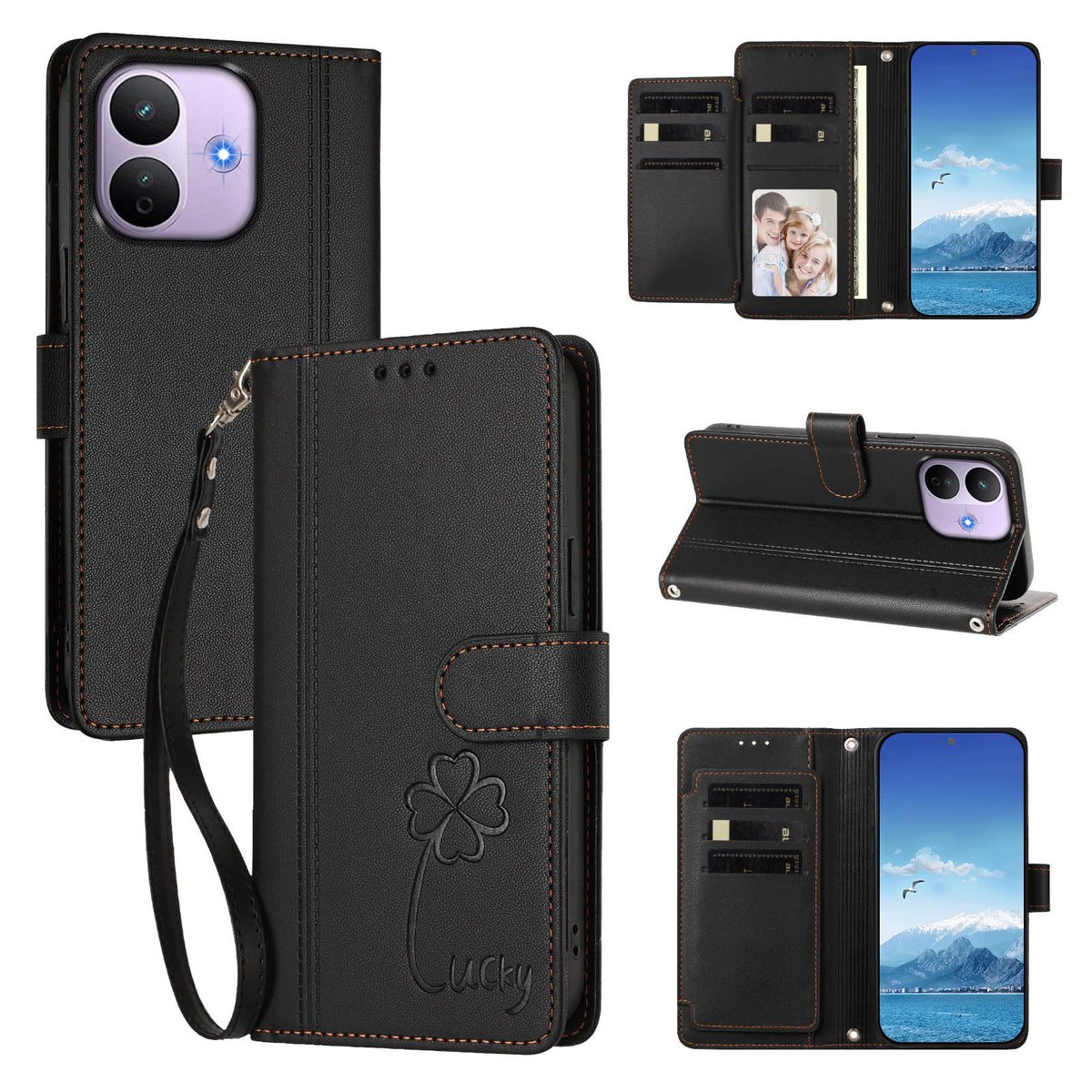 For Xiaomi Redmi Note 17 Pro 5G Wallet Case 9 Card Slots Lucky Clover Imprint Leather Phone Cover with Wrist Strap