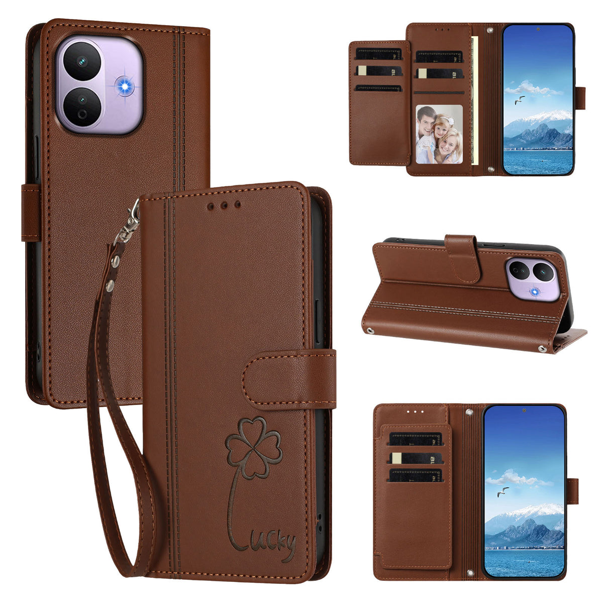 For Xiaomi Redmi Note 17 Pro 5G Wallet Case 9 Card Slots Lucky Clover Imprint Leather Phone Cover with Wrist Strap