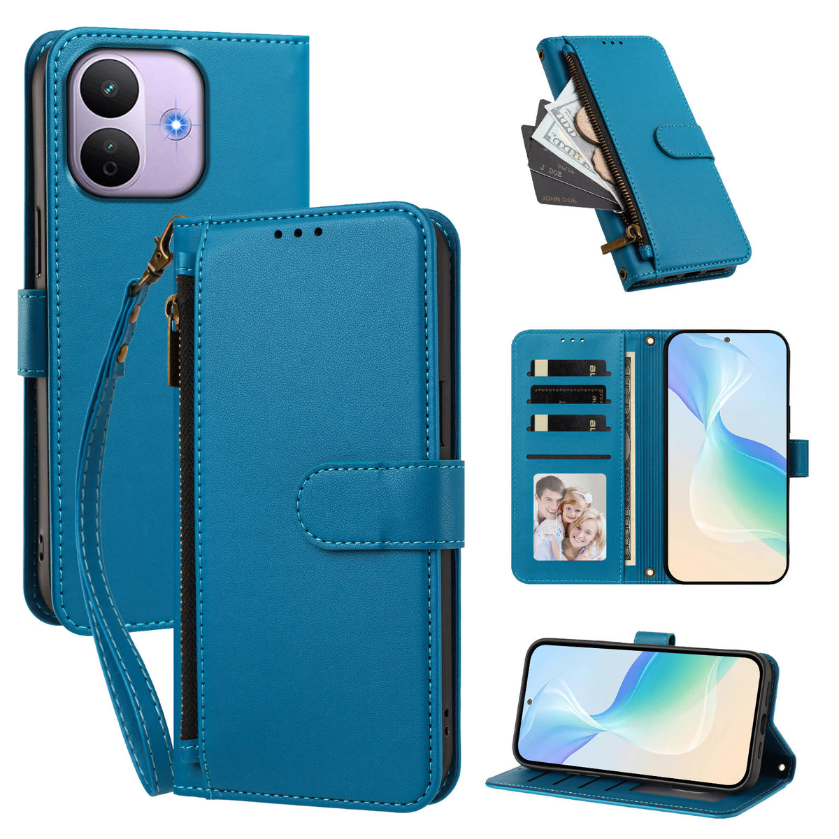 For Xiaomi Redmi Note 17 Pro 5G Case 4 Card Slots Wallet Stand PU Leather Phone Cover with Wrist Strap