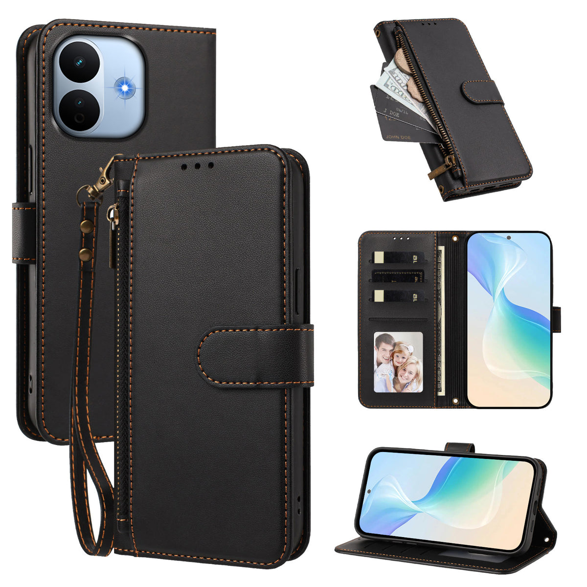 For Xiaomi Redmi Note 17 Pro Max 5G / Xiaomi Redmi Note 17 Pro+ 5G Case 4 Card Slots Wallet Stand PU Leather Phone Cover with Wrist Strap